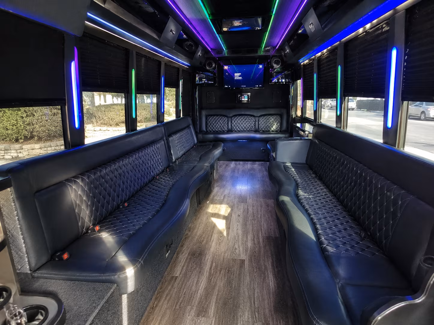 aventura 15 passenger party bus interior
