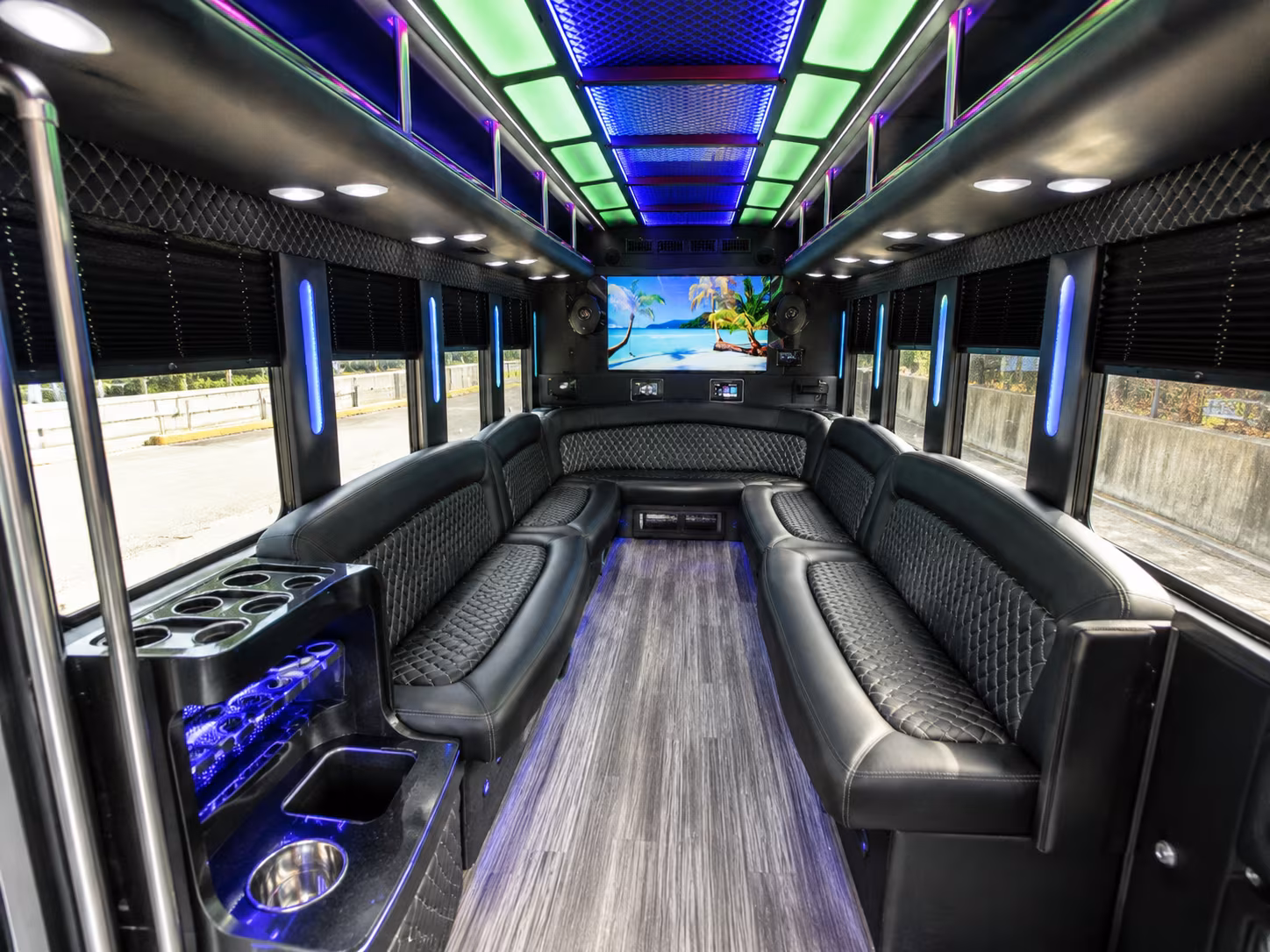 aventura 18 passenger party bus inside