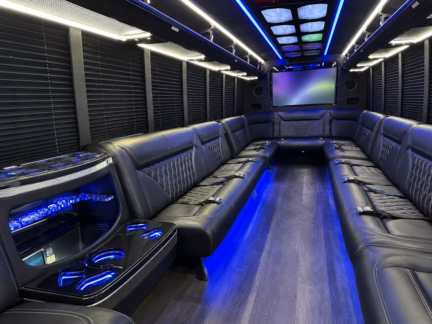 aventura 20 passenger party bus inside
