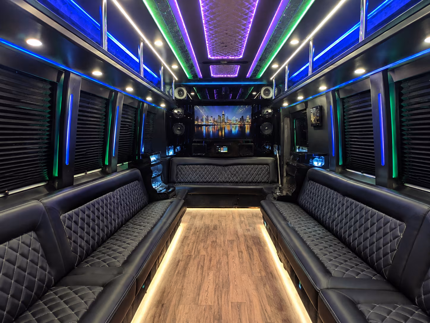 aventura 25 passenger party bus interior