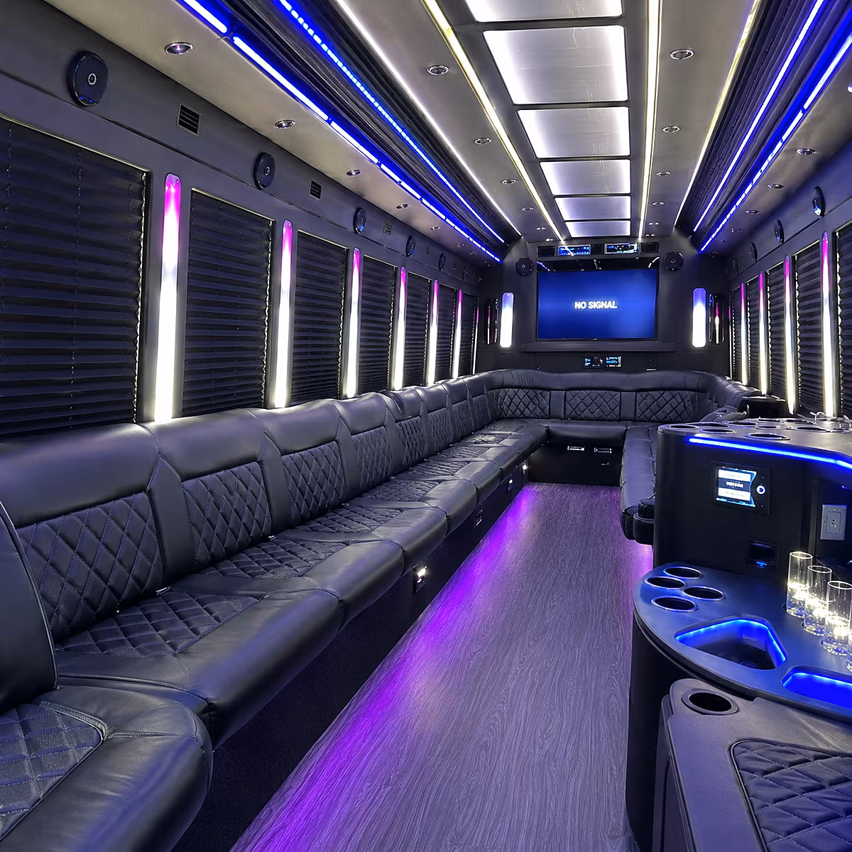 aventura 30 passenger party bus inside