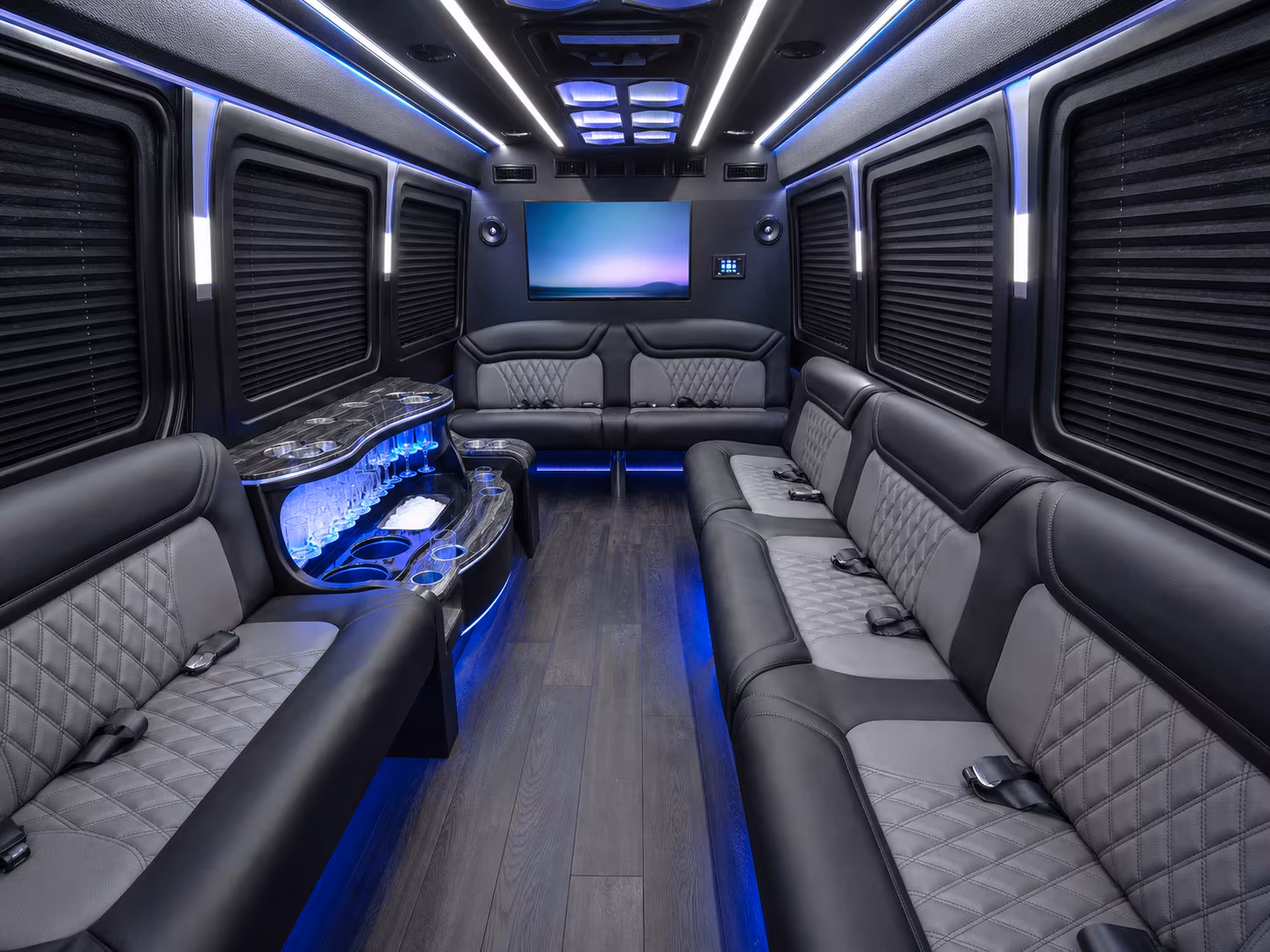 aventura 40 passenger party bus interior