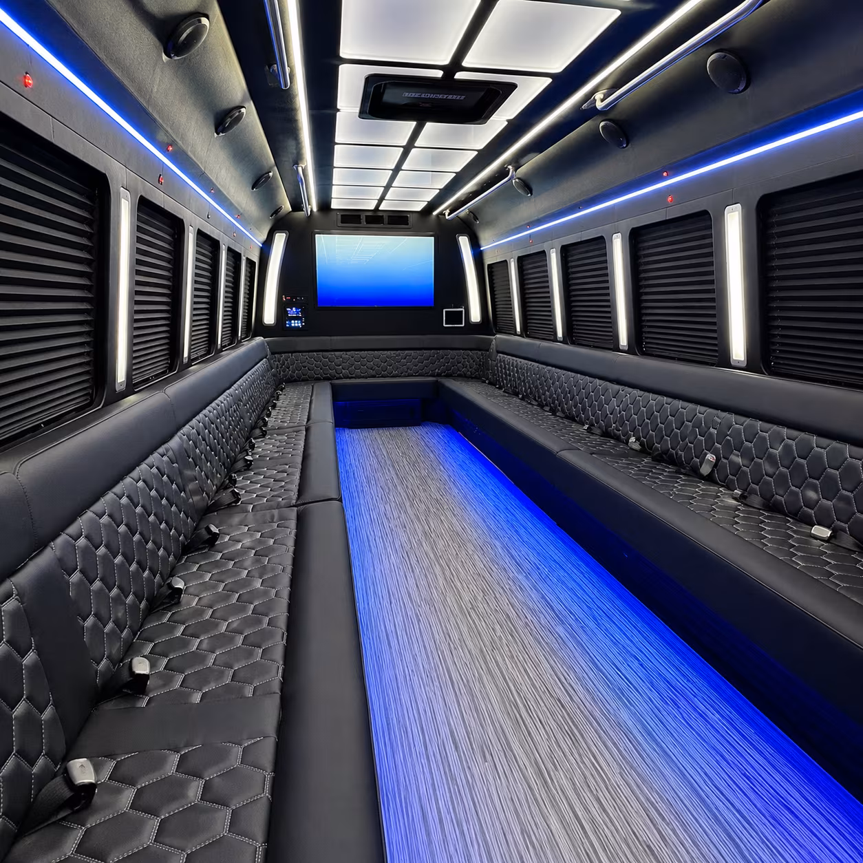aventura 50 passenger party bus inside